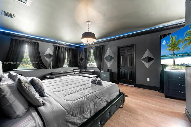 a bed sitting in a bedroom next to a window