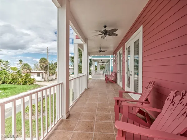 a view of a porch with furniture
