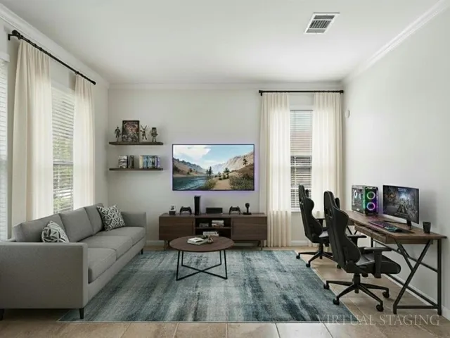 a living room with furniture and a window