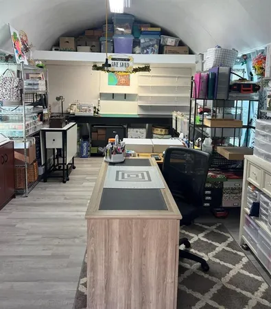 a kitchen with a stove and cabinets