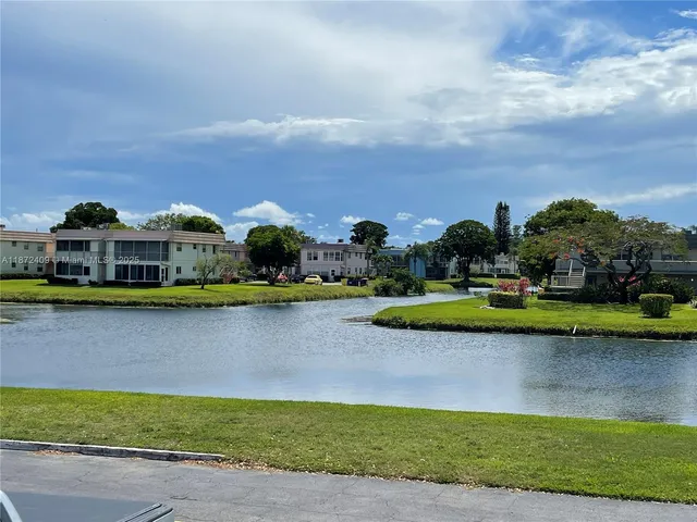 a view of a park with big trees