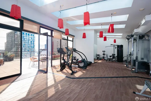 a view of a room with gym equipment
