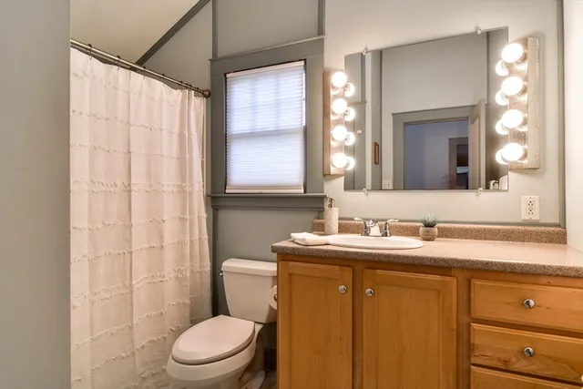 a bathroom with a toilet a sink and a mirror
