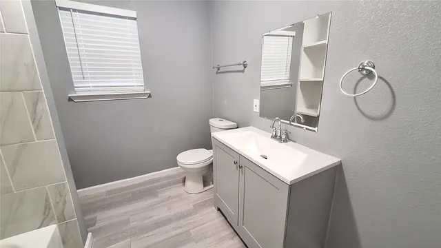 a bathroom with a toilet sink and mirror