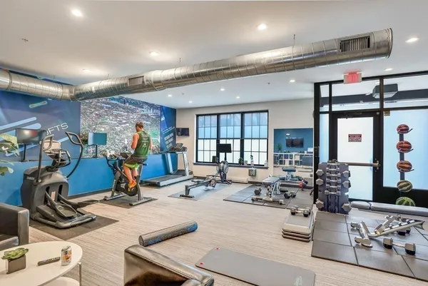 a view of a room with gym equipment