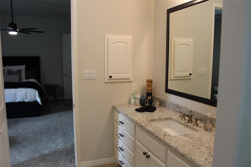 333 Renaissance Lane Heath, TX 75032 - Photo 25 of 35 Vanity with a granite countertop, integrated sink, and bronze-finish faucet