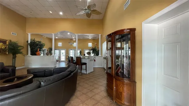 a view of street with palm trees