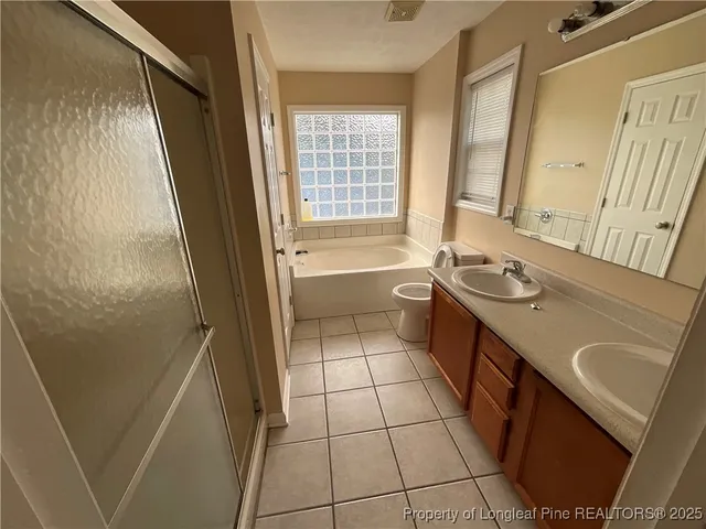 a bathroom with a sink a bathtub a toilet a sink and a shower