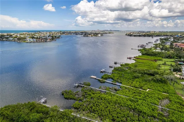 a view of a lake with a city