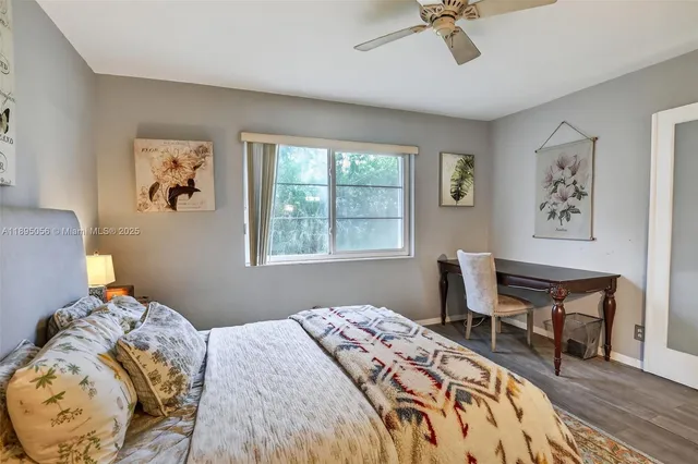 a bedroom with a bed and a workspace