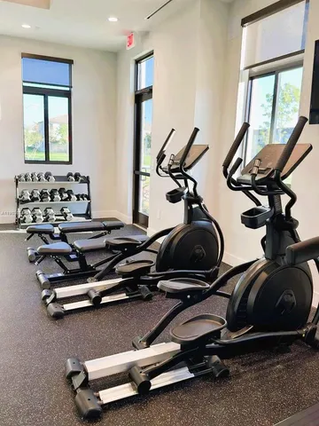 a view of a room with gym equipment