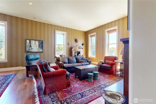 a living room with furniture or couch and a window