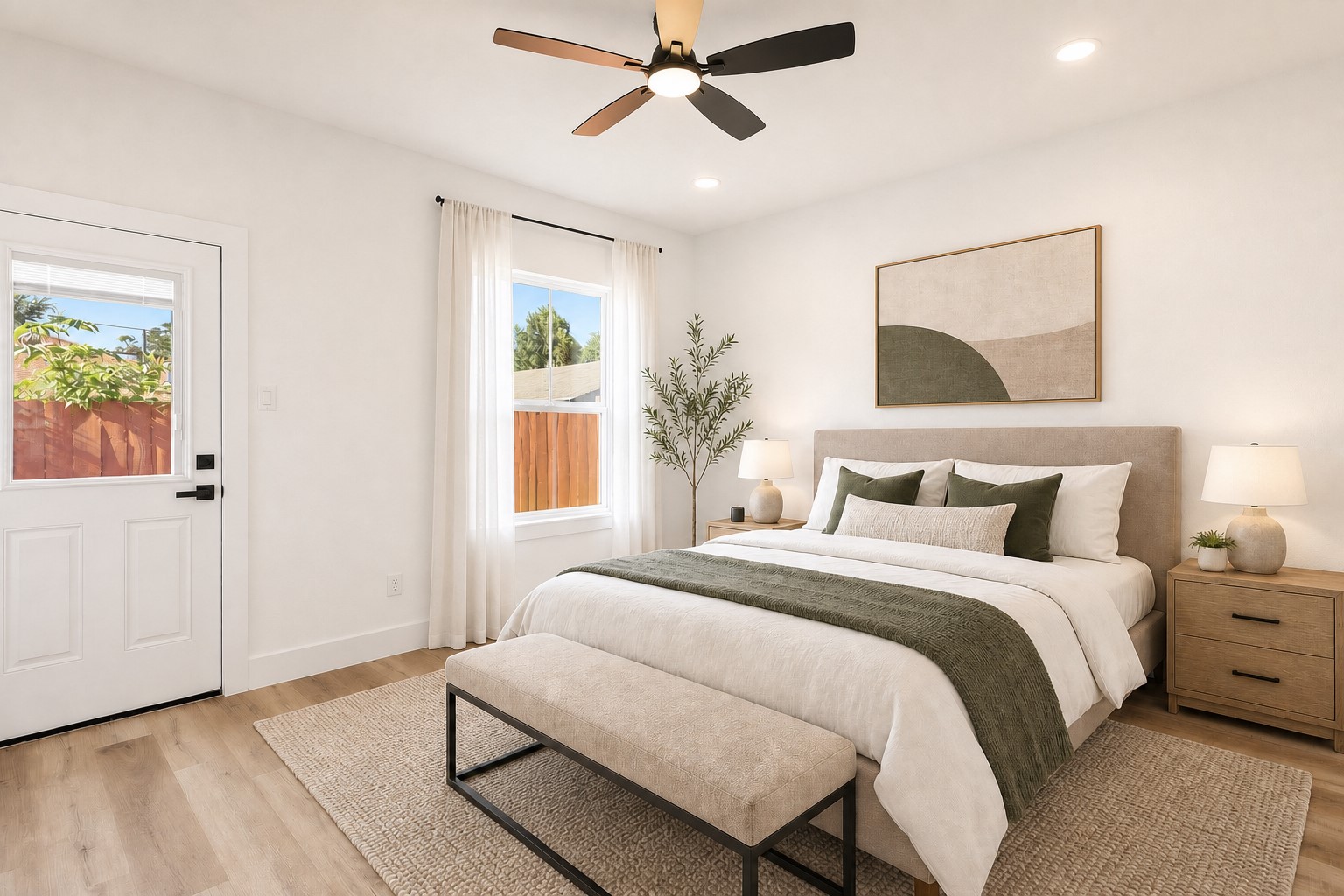 4606 Mallow Street, Unit B Houston, TX 77051 - Photo 18 of 25 a bedroom with a bed and a chandelier