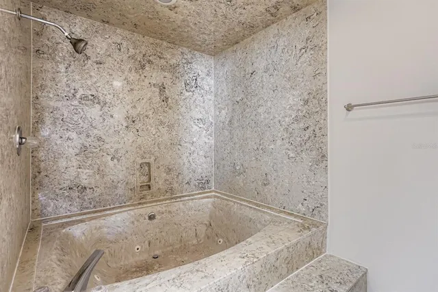 a bathroom with a bathtub