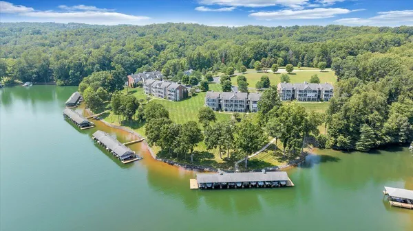 a view of a lake with a mountain in the background