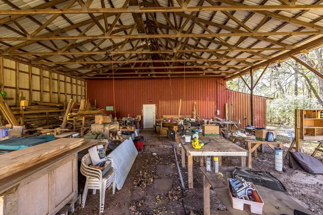 a view of a forest with a house