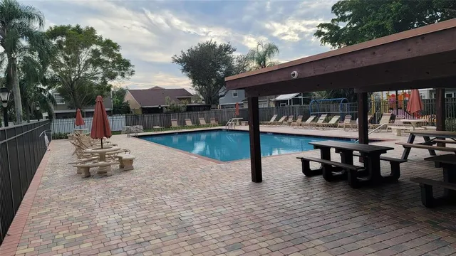 a park view with a seating space