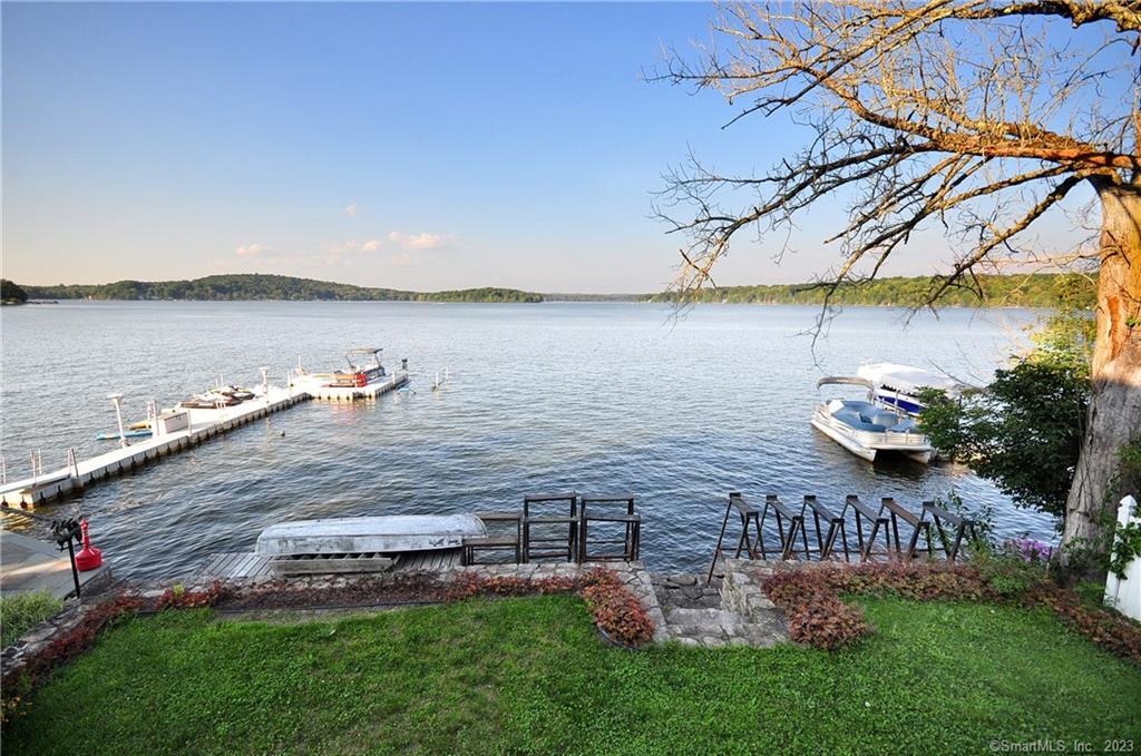a view of a lake from a yard