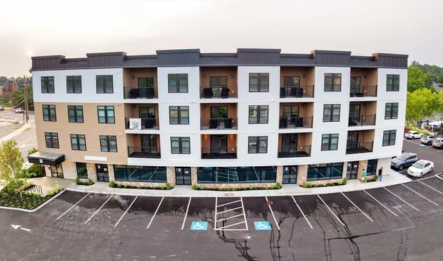 a building view with a outdoor space