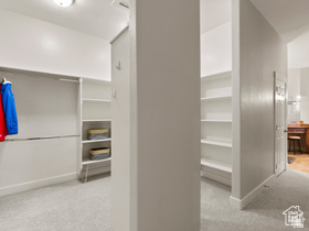 514 North Olympic Way Midway, UT 84049 - Photo 14 of 30 Walk-in closet featuring light grey carpeting and a built-in organization system with shelving and hanging rods