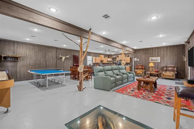 a view of a living room and dining room