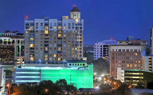 a view of tall building
