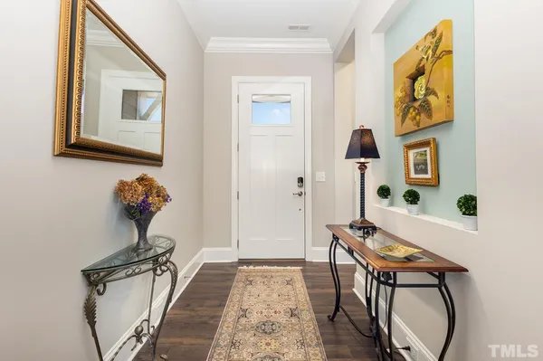 a view of a hallway with workspace