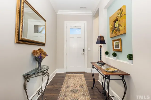 a view of a hallway with workspace