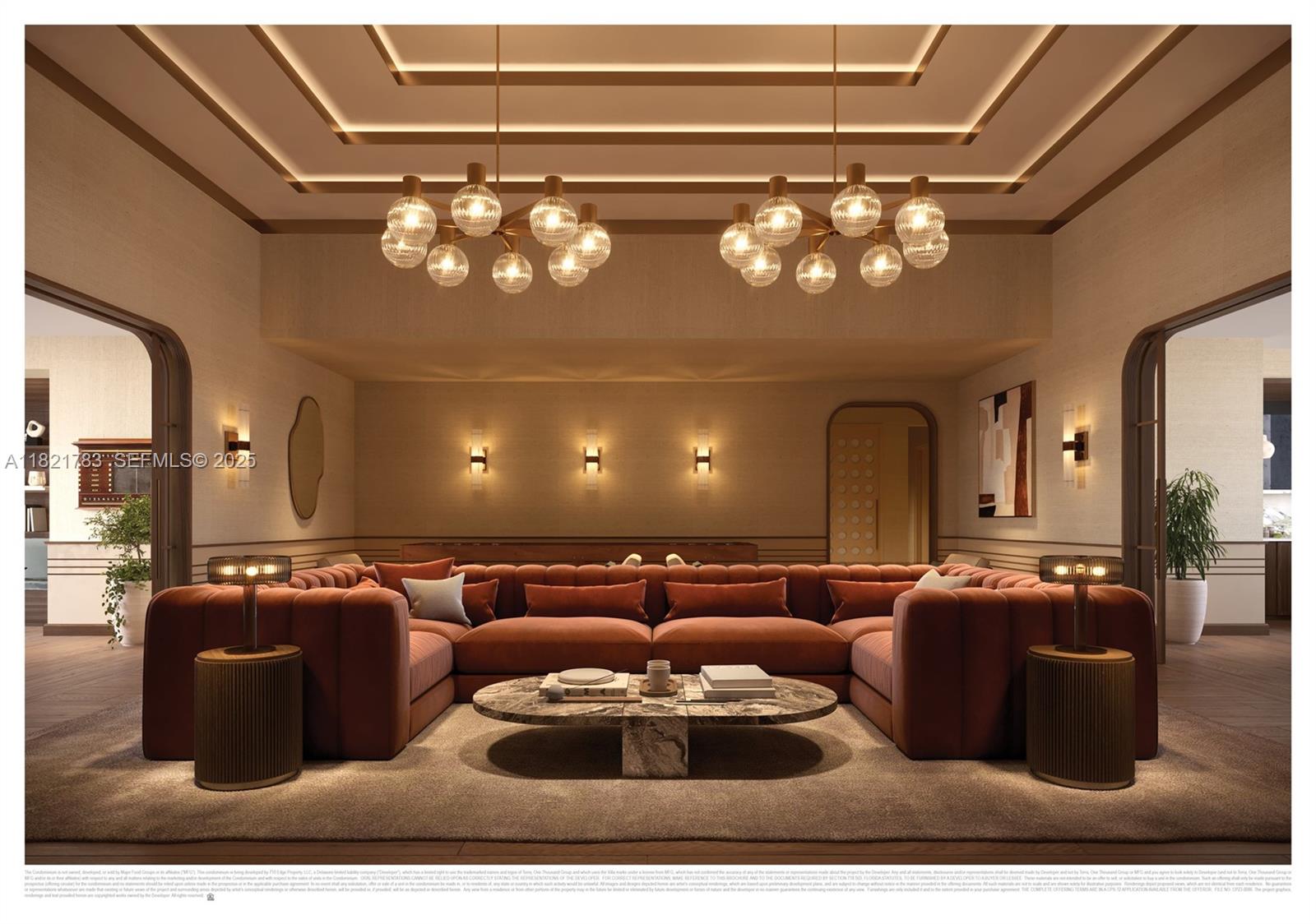 710 Northeast 29th Street, Unit 3002 Miami, FL 33137 - Photo 14 of 29 a living room with couch and a chandelier