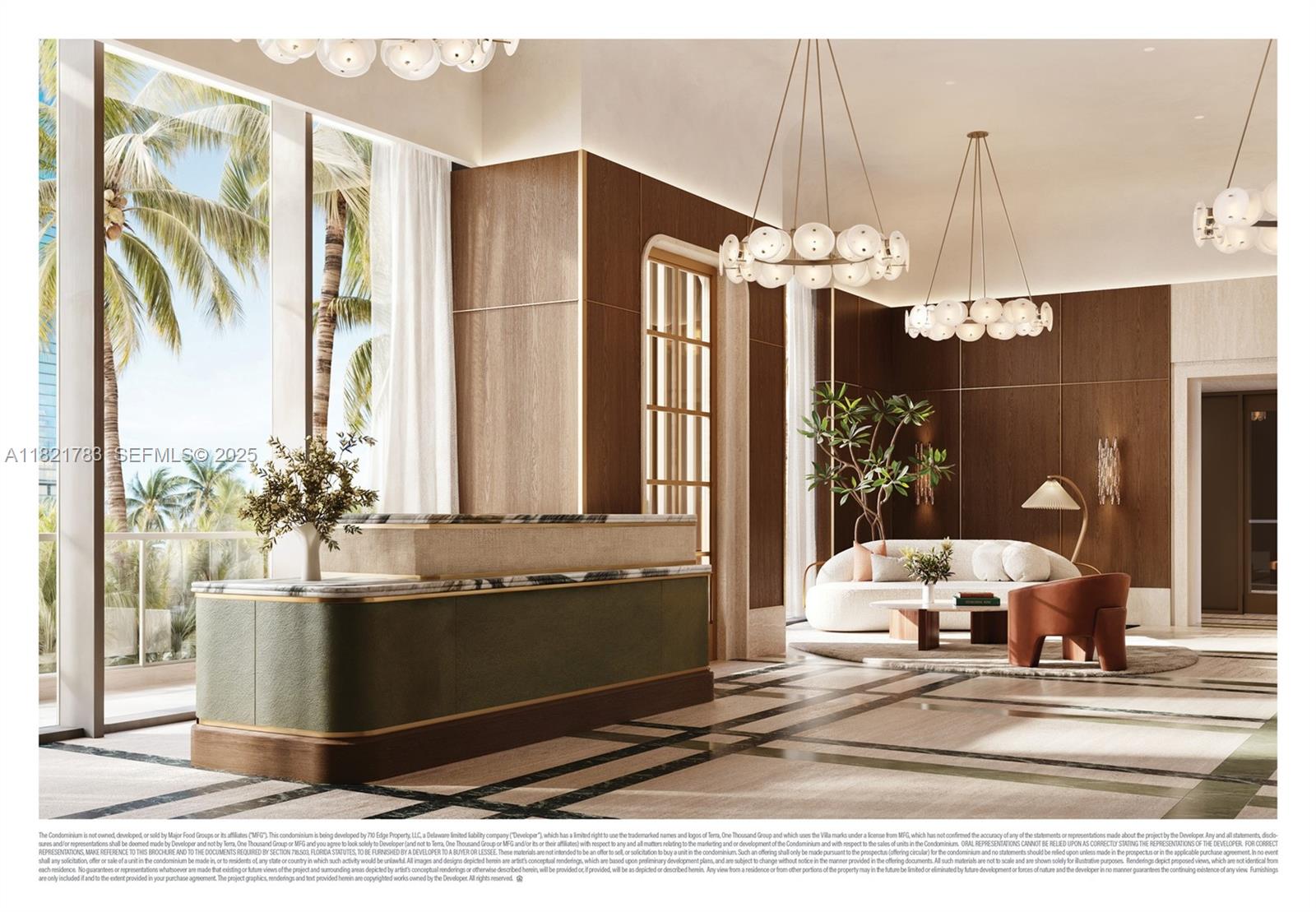 710 Northeast 29th Street, Unit 3002 Miami, FL 33137 - Photo 6 of 29 a living room with a chandelier and a dining table with chandelier