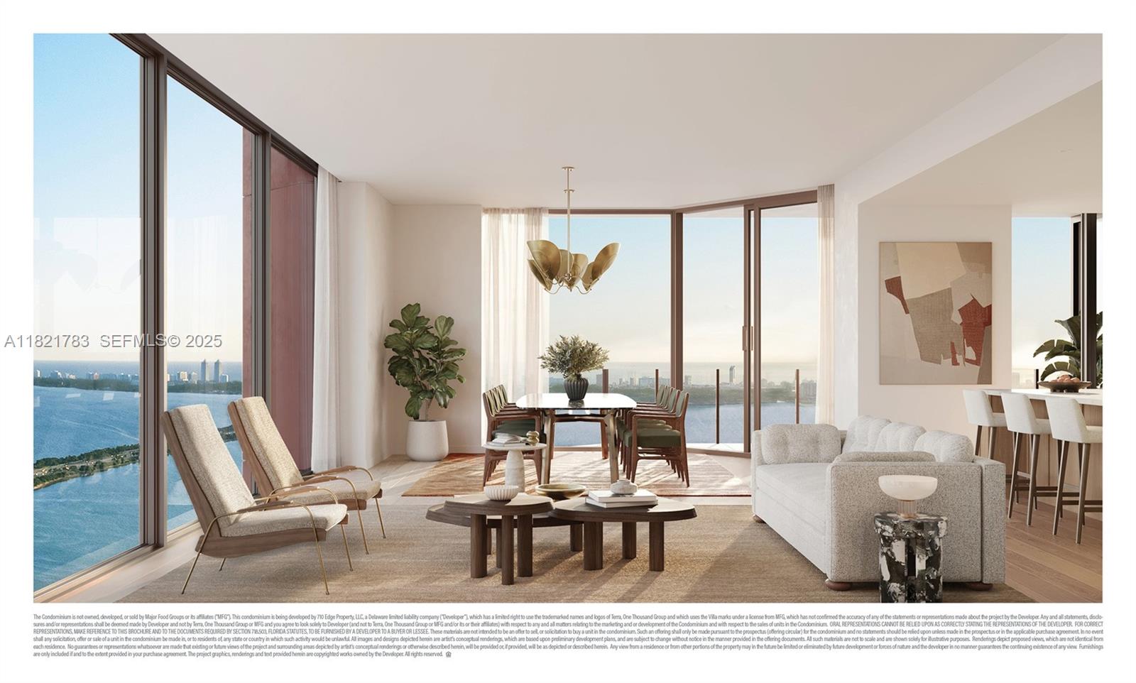 710 Northeast 29th Street, Unit 3002 Miami, FL 33137 - Photo 7 of 29 a living room with furniture and a floor to ceiling window