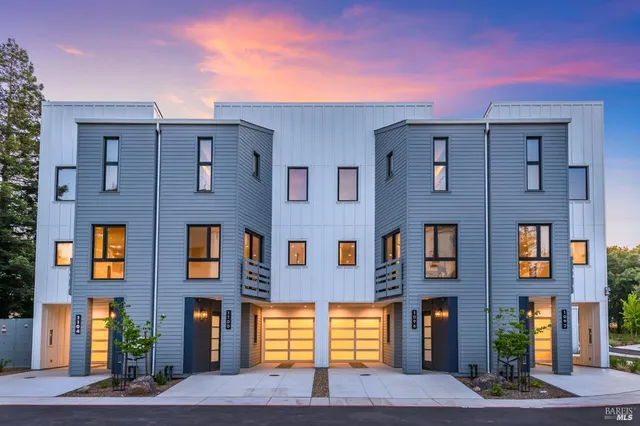 a front view of a multi story building