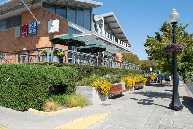 a view of a sign on a street