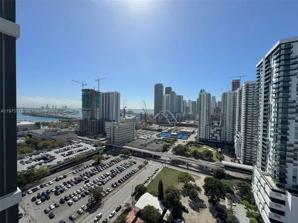 a city view with tall buildings