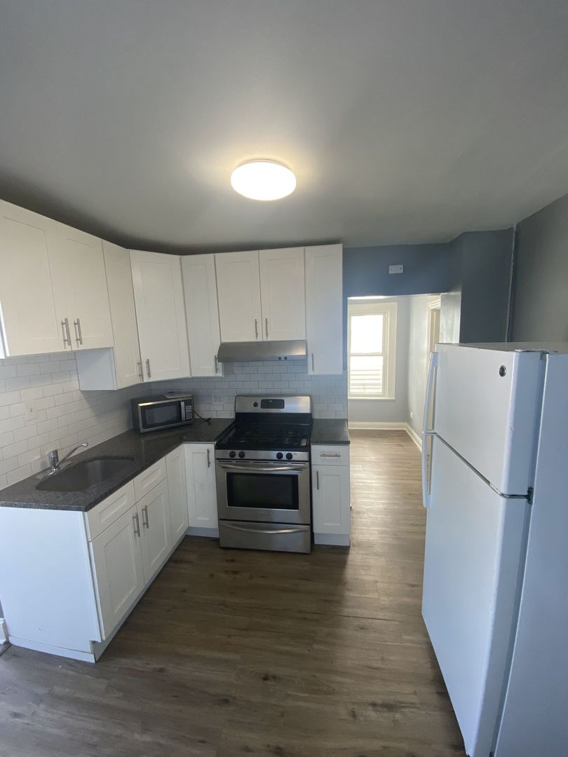 4812 South Elizabeth Street, Unit 2R Chicago, IL 60609 - Photo 4 of 14 a kitchen with granite countertop a refrigerator and a stove top oven