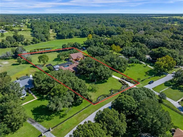 an aerial view of green landscape with trees houses and mountain view