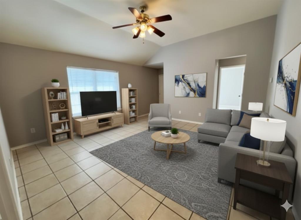 1707 Tina Marie Road, Unit A Arlington, TX 76012 - Photo 13 of 34 Living area(different angle) with a ceiling fan and high ceilings -virtual staging