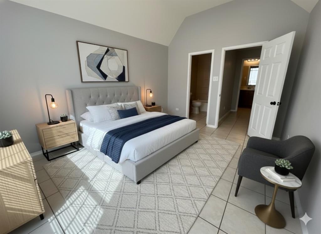 1707 Tina Marie Road, Unit A Arlington, TX 76012 - Photo 6 of 34 Bedroom featuring high ceilings, connected to primary bathroom -virtual staging