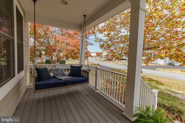a view of a patio with chair and table