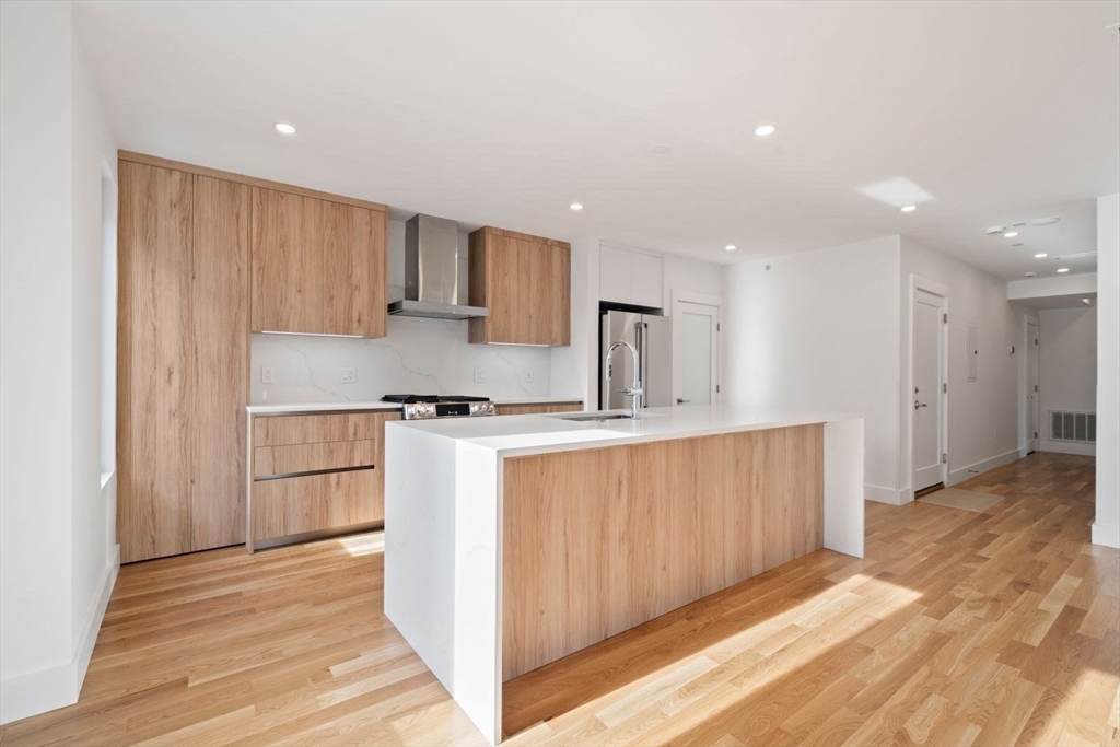 6 Devine Way, Unit 2 Boston, MA 02127 - Photo 3 of 39 a kitchen with stainless steel appliances granite countertop a refrigerator sink and white cabinets
