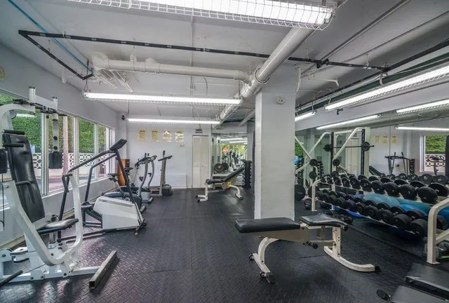 a view of a room with gym equipment