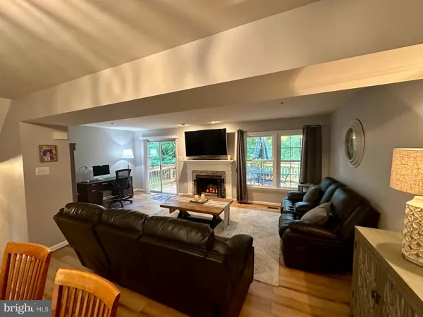 a living room with furniture window and a fireplace