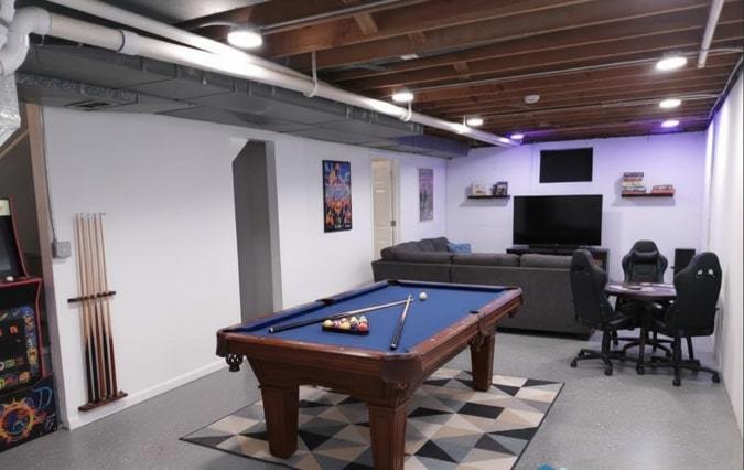 438 Hamilton Wood Homewood, IL 60430 - Photo 28 of 39 a room with furniture pool table flat screen tv and a chandelier