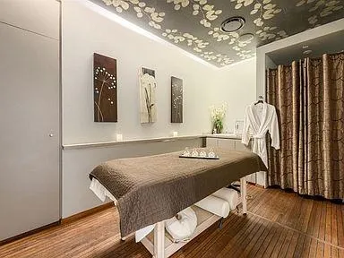 a dining room with wooden floor