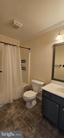 a bathroom with a sink a toilet a mirror and shower