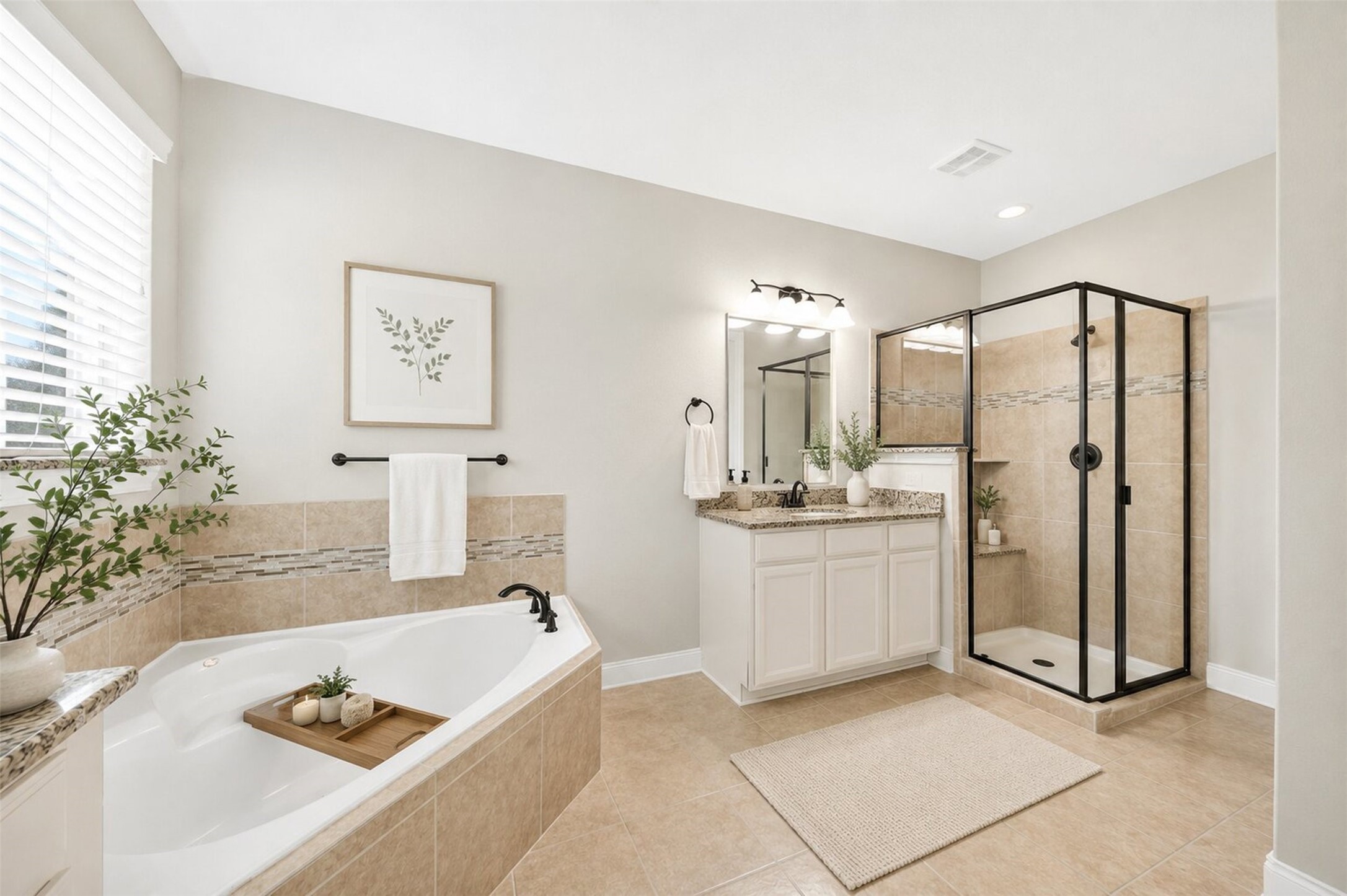 6234 Avon Landing Lane Spring, TX 77379 - Photo 23 of 49 The en-suite bathroom offers a corner soaking tub, a glass enclosed shower, dual sinks and tiled floors. Virtually staged to show possibilities.