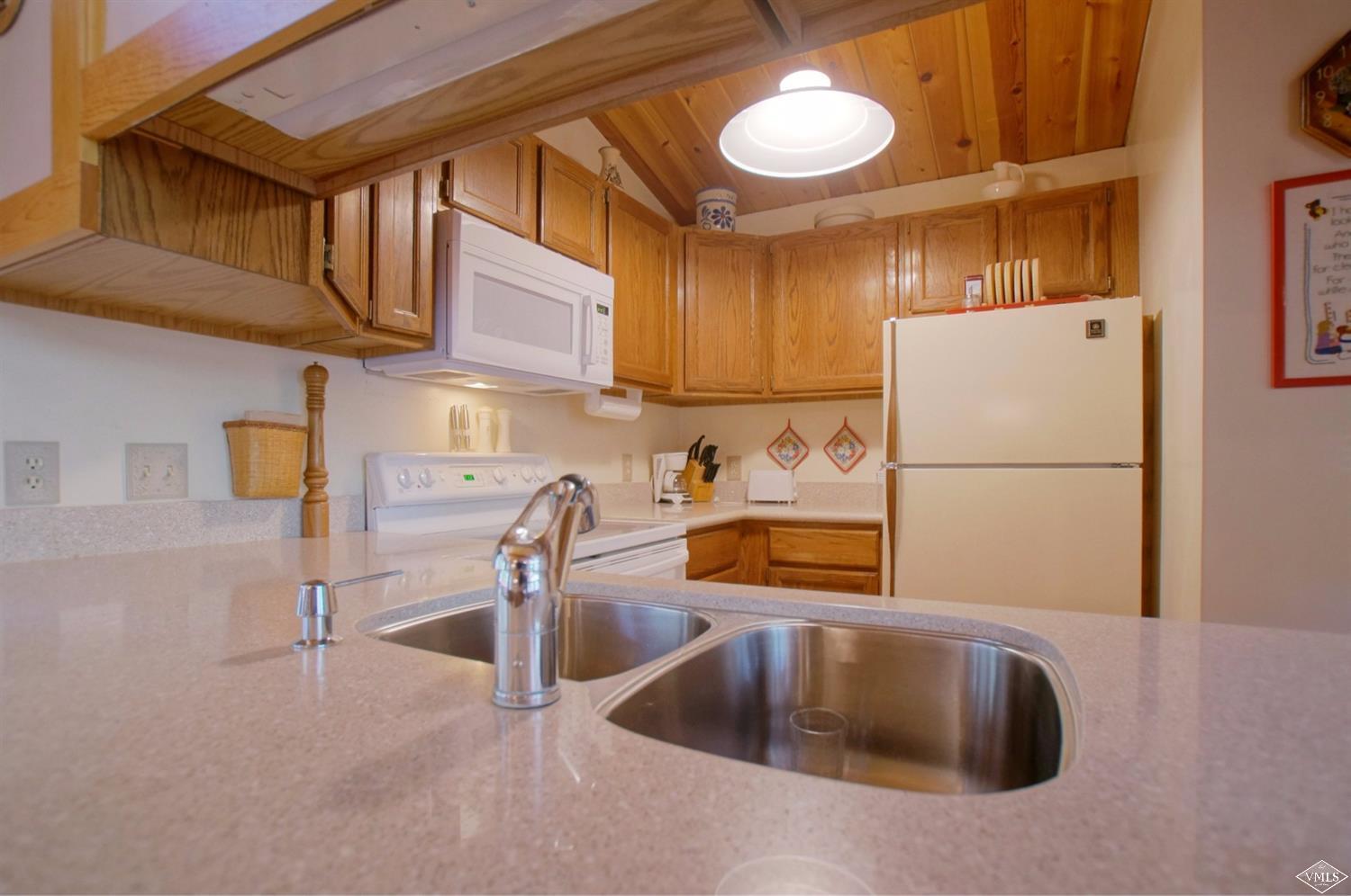 1763 Shasta Place Vail, CO 81657 - Photo 9 of 20 a kitchen with stainless steel appliances granite countertop a sink refrigerator and cabinets