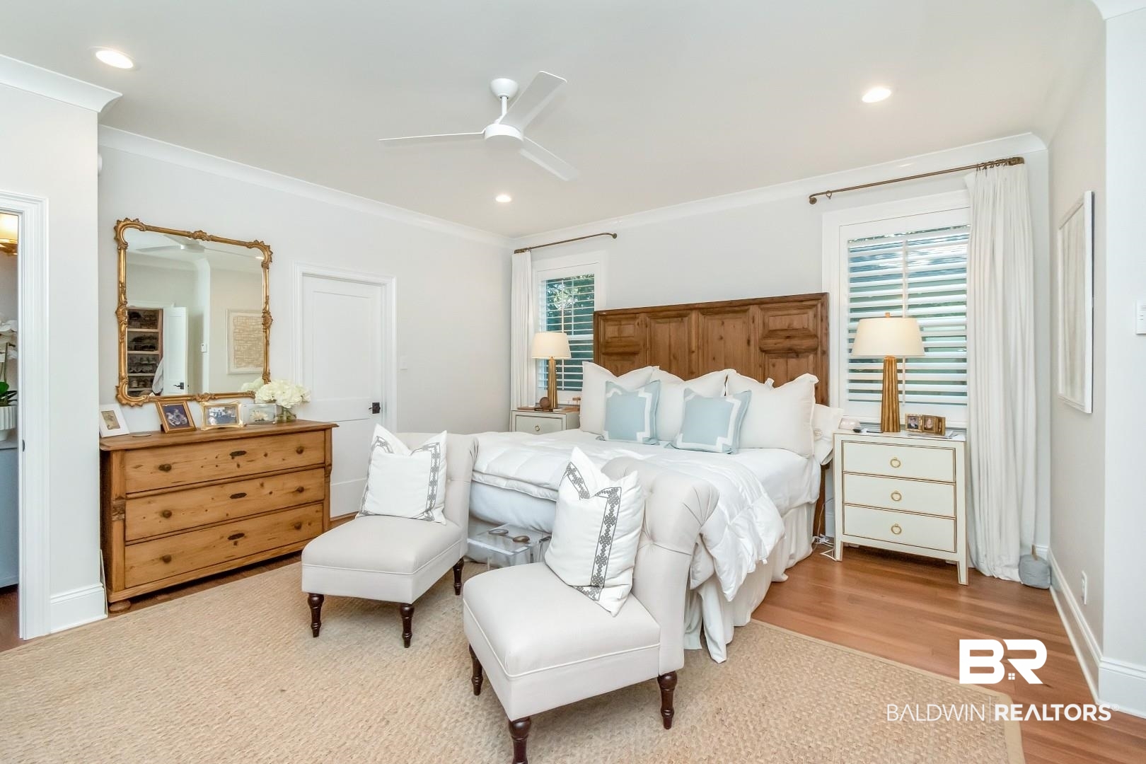 4404 Stein Street Mobile, AL 36608 - Photo 24 of 50 Bedroom featuring light wood-type flooring, ornamental molding, recessed lighting, and ceiling fan
