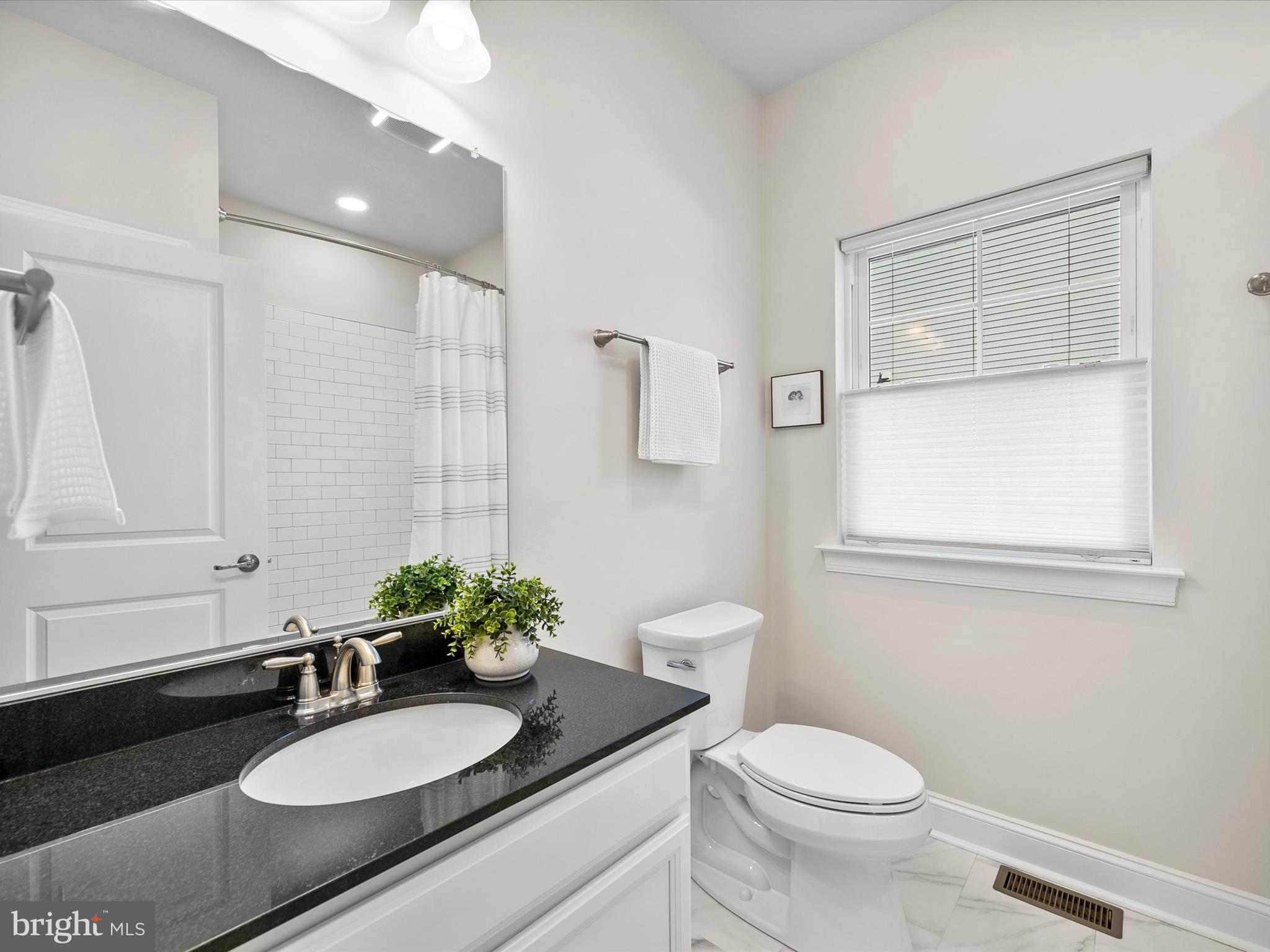 22657 Deep Woods Road Milton, DE 19968 - Photo 27 of 51 a bathroom with a granite countertop sink a toilet a mirror and shower