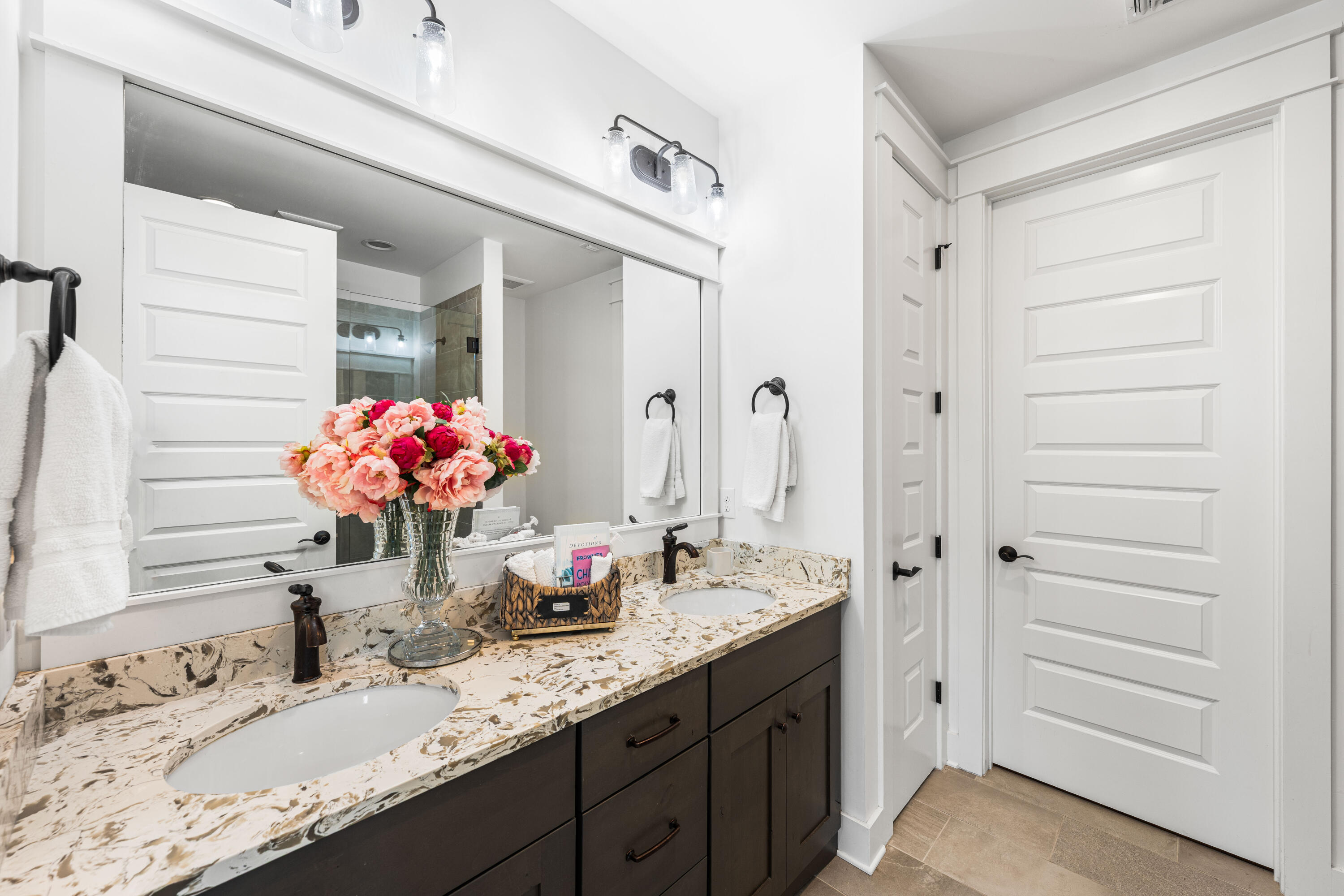 38 Ridgewalk Circle Santa Rosa Beach, FL 32459 - Photo 19 of 28 a bathroom with a granite countertop sink and a mirror